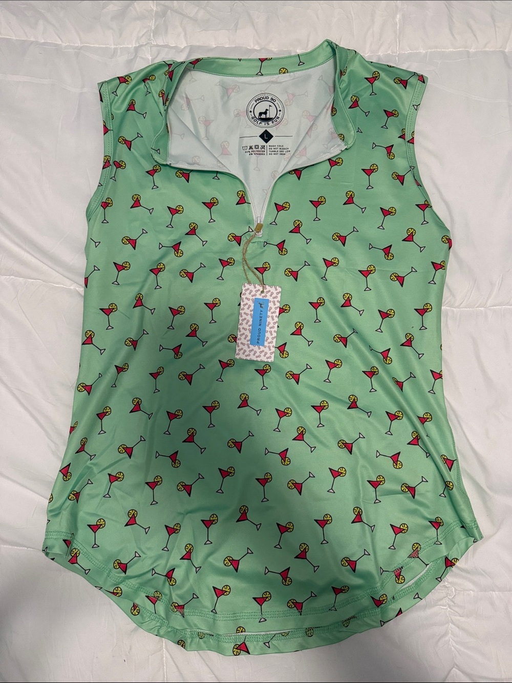 Sleeveless Mint Green Printed Polo Top